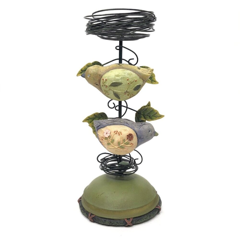 Tea Light Black Wire Bird Nest Candle Holder Birds Egg Nests Leaf Vines Folk Art